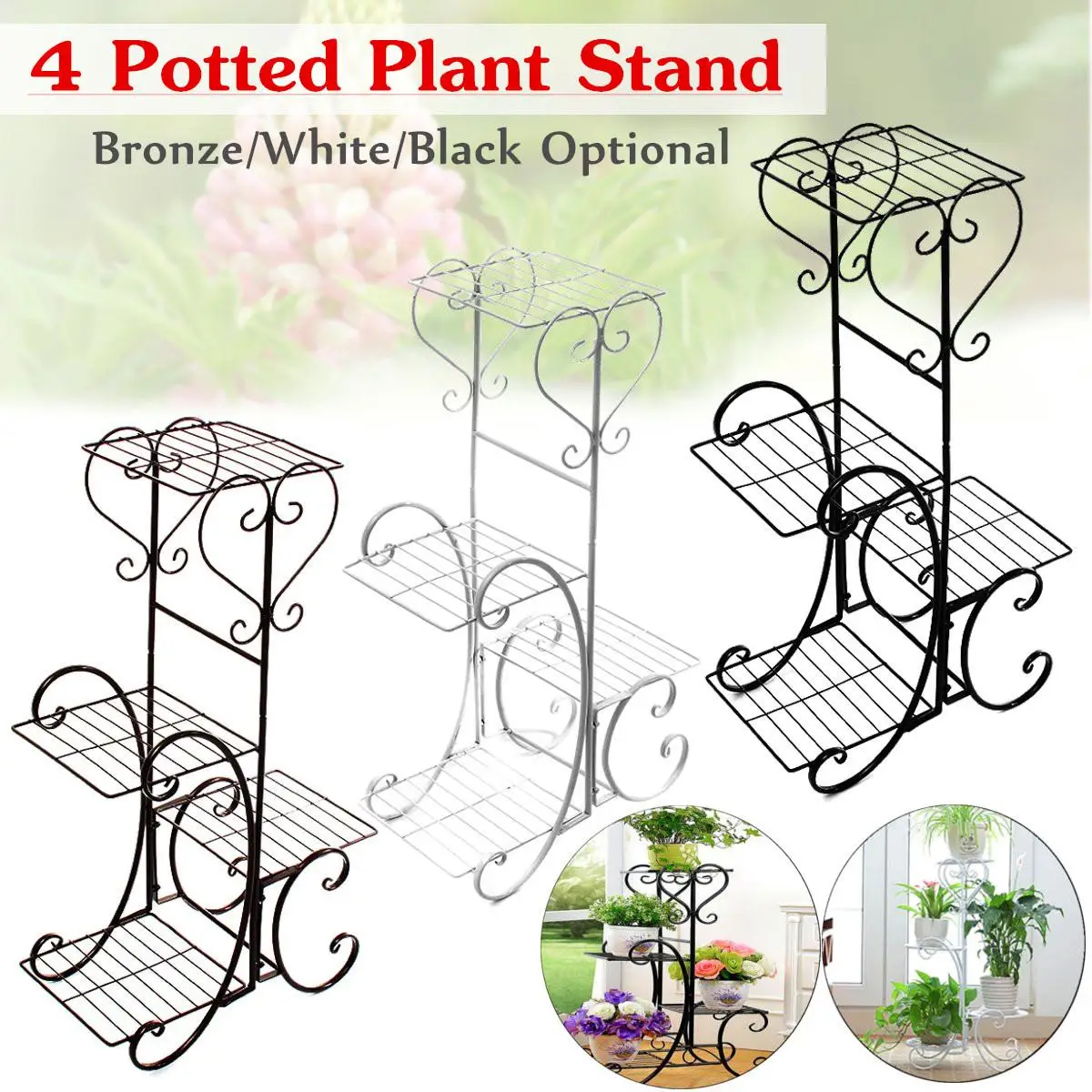 

4 Layers Flower Stand Rack Storage Shelf Iron Plant Holder Home Garden Flower Pot Organizer Living Room Balcony Storage Rack