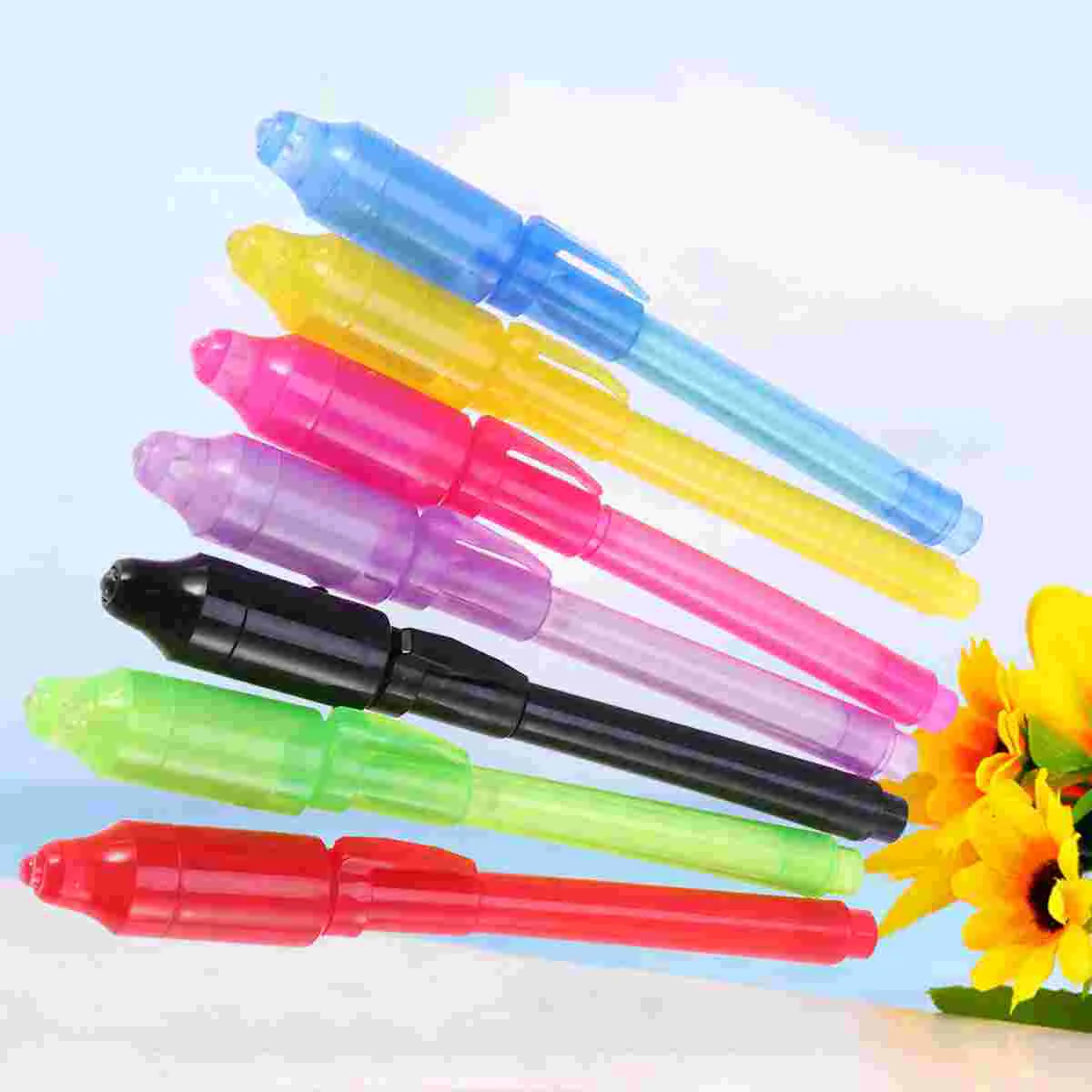 7pcs Creative Stationery LED Highlighter Pen 2 In 1 UV Black Light School Office Drawing Invisible Ink Pen