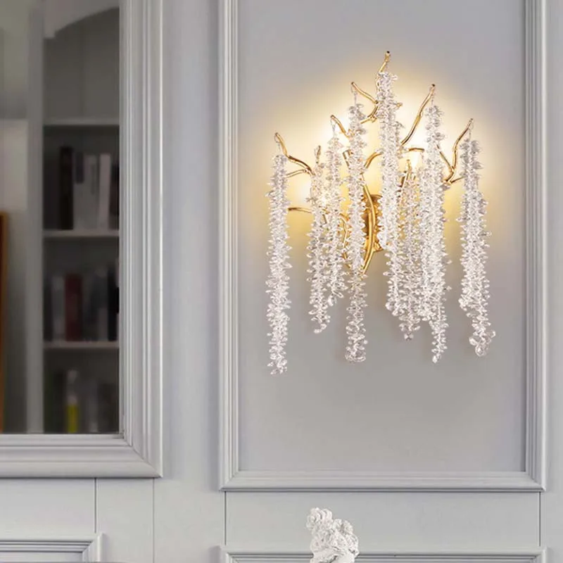 Light Luxury Modern Art Living Room Dining Room Headlight Bedroom Crystal Branch Wall Lamp view 5