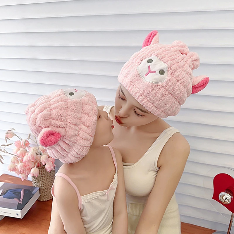 1pcs Cartoon Cute Shower Cap Microfiber Hair Turban Quickly Dry Hair Hat Wrapped Towel Bathing Shower Cap Bathroom Cap