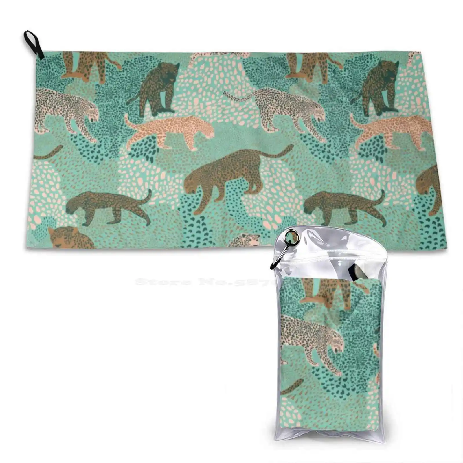 Leopards Camouflage In Mint Soft Comfortable Bath Towel Outdoor Leopard Exotic Wild Animal Nature Cat Mint Bronze Brown Jump