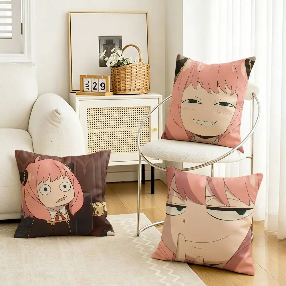 Funny S-Spy-Family Cute A-Anya Customizable Square Pillow case Double Sided Print Sofa Bedroom Decor Cushion Cover