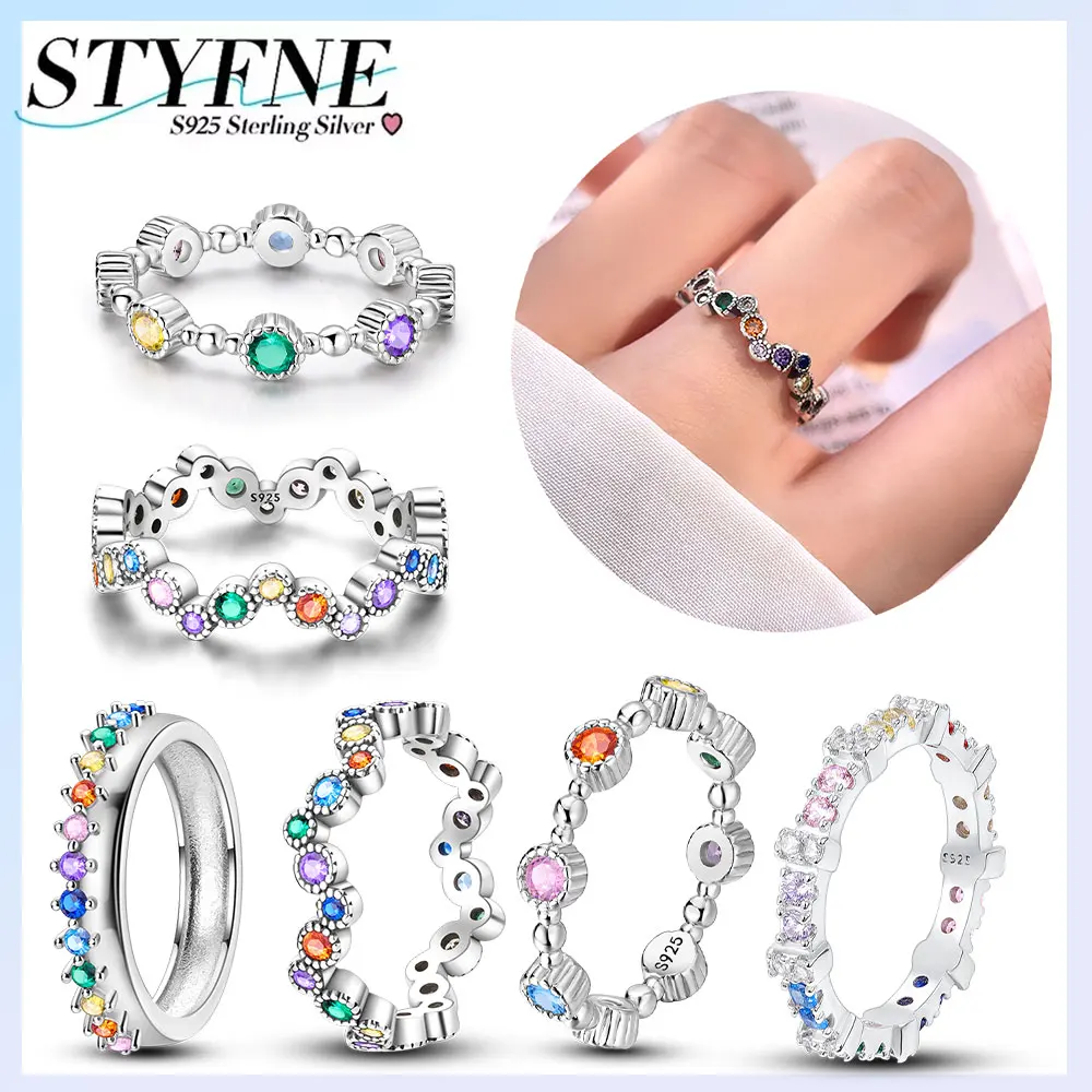 Ring Sterling Silber 925 gespleißt ​ ​ Thread Ball farbiger Zirkon-Ring für Damen, hochwertiger edler Schmuck, Hochzeitsgeschenk