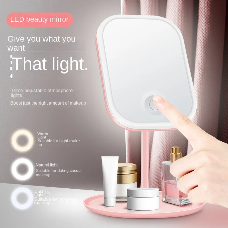 Led Vanity Mirror Intelligent Adjustable Monochrom/3color Light Vanity Mirror Desktop Fill Light Mirror One Touch Charging Model