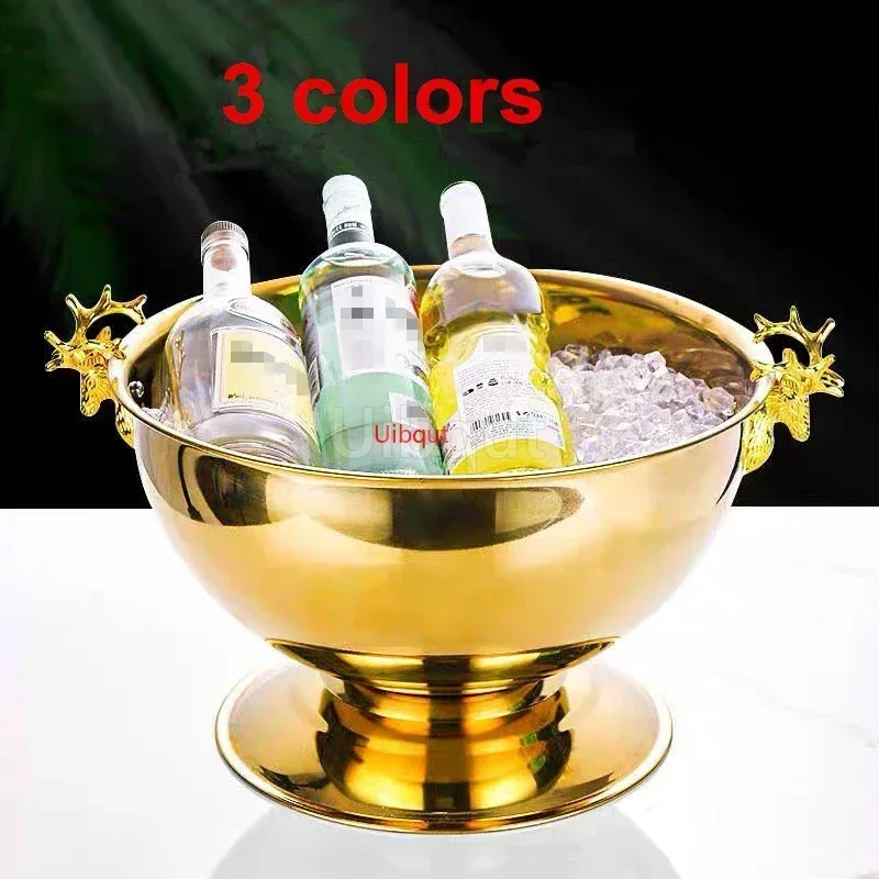 304 stainless steel Deer Head ear GOLD SILVER big ICE BUCKET BOWL CHAMPAGNE Large champagne bar bucket beer bucket basin 5
