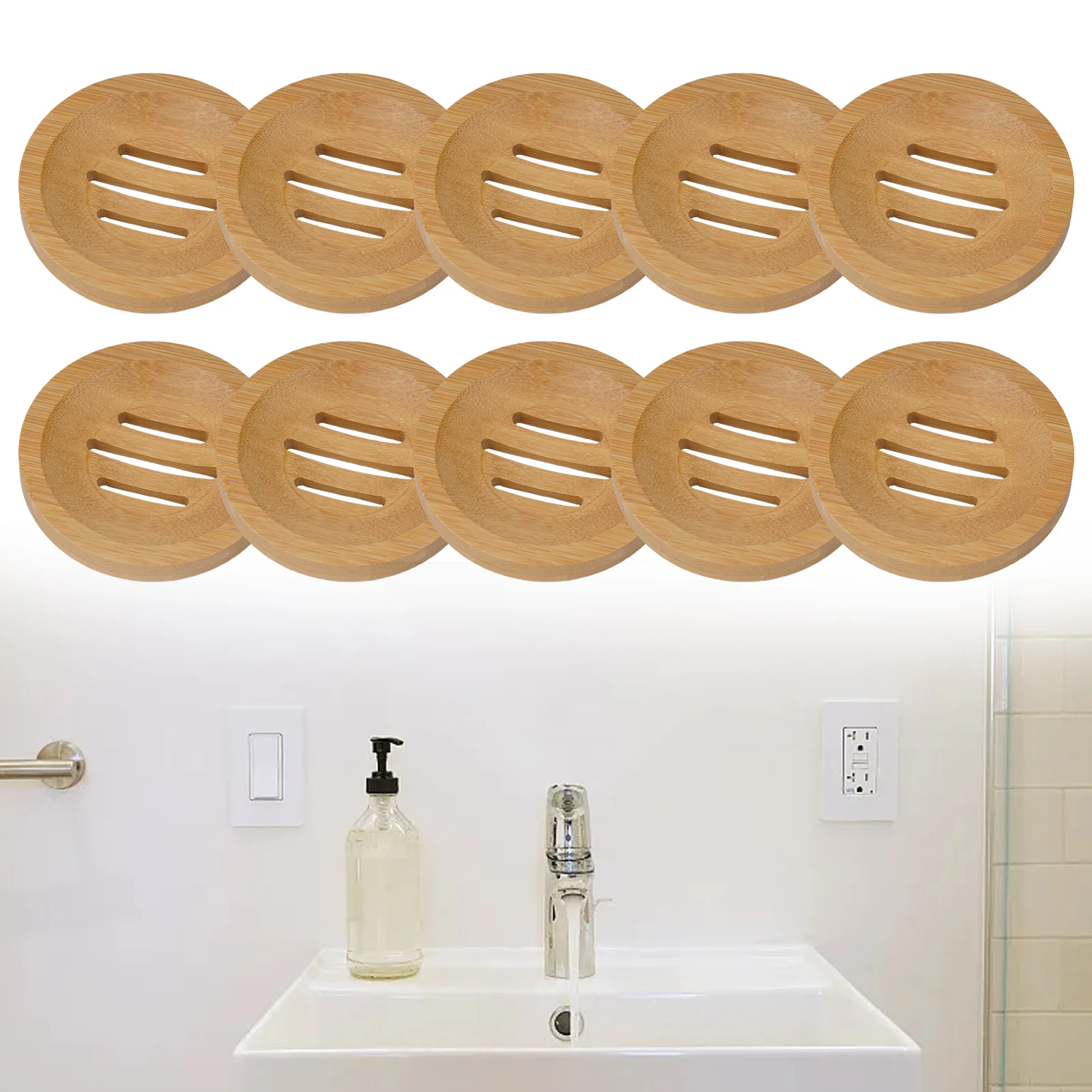 Round Wood Soap Tray 10pcs 7.8cm(3.07in) Bathroom Handmade Craft Wooden Style Natural Soap Dish Storage Holder