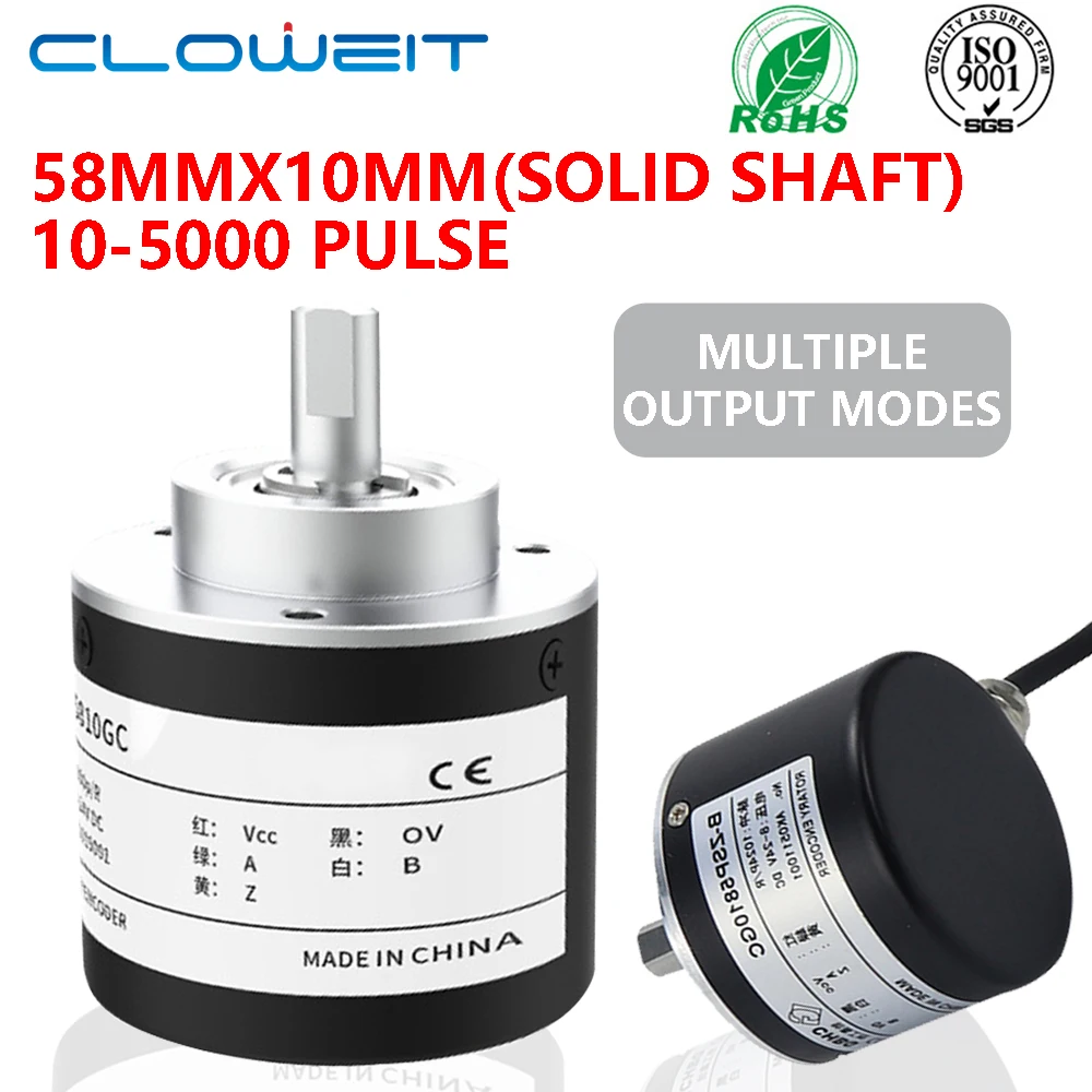 

Cloweit 58mm Incremental Rotary Encoder 10mm Shaft Photoelectric Optical Switch AB 2 Phases 10-1024-2048-5000 PPR 5-24VDC