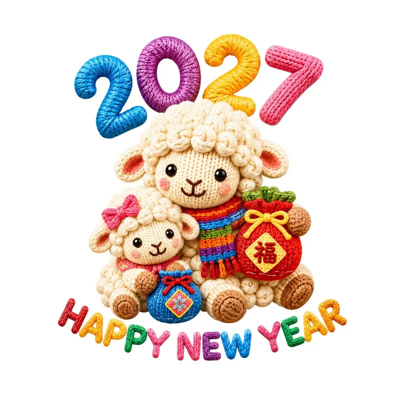 2027 Knit Sheep Window Sticker Happy New Year Stickers Cute Lamb Christmas Window Decor Home Decoration Shop Glass Xmas Ornament