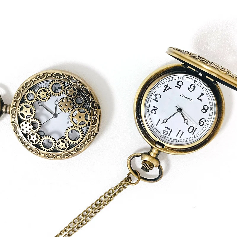 Steampunk Koper Vintage Holle Gear Holle Quartz Zakhorloge Ketting Hanger Klok Ketting Mannen Vrouwen Middeleeuwen