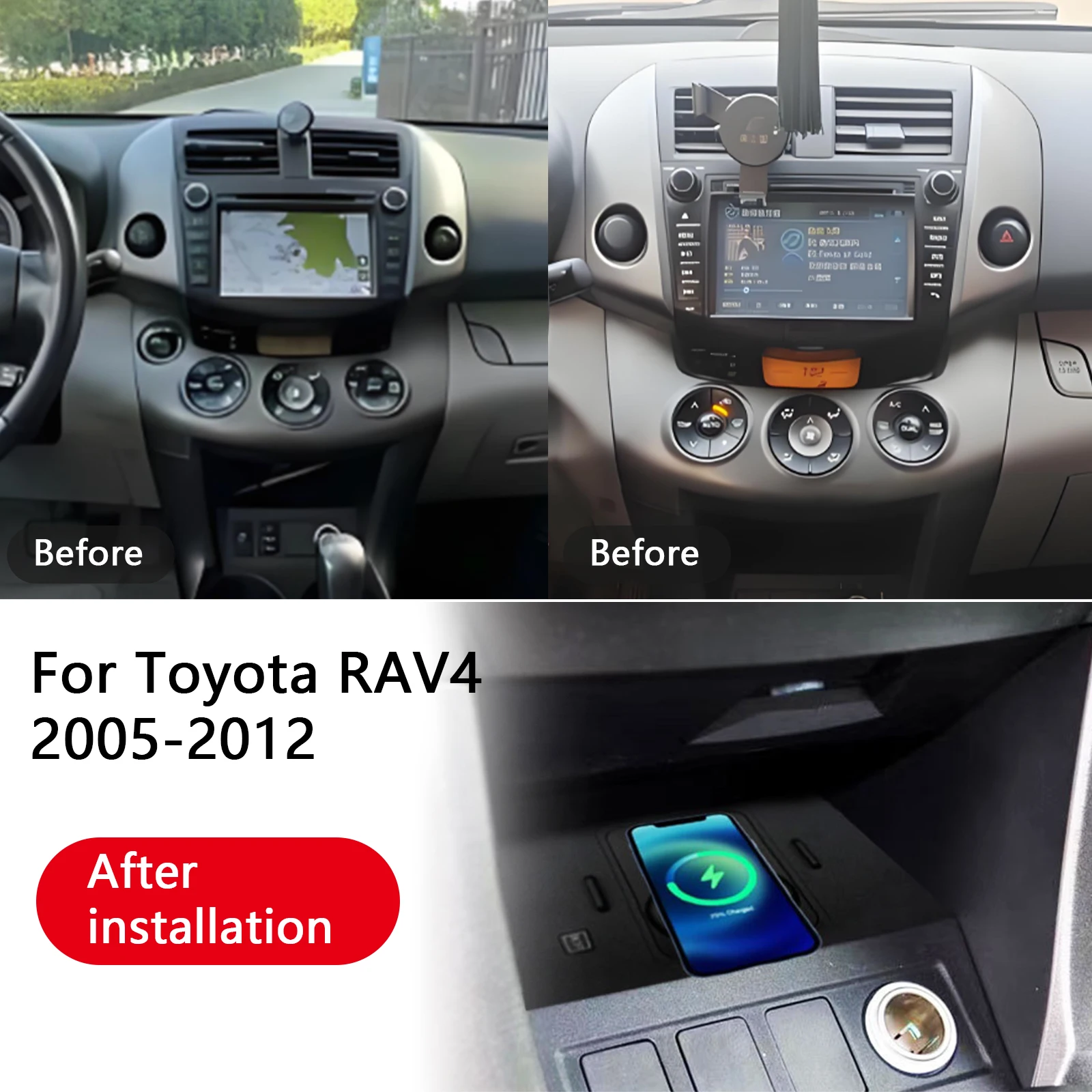2 DIN The latest For Toyota RAV4 2005-2012 Car center console phone charger fast wireless charger charging plate charging holder