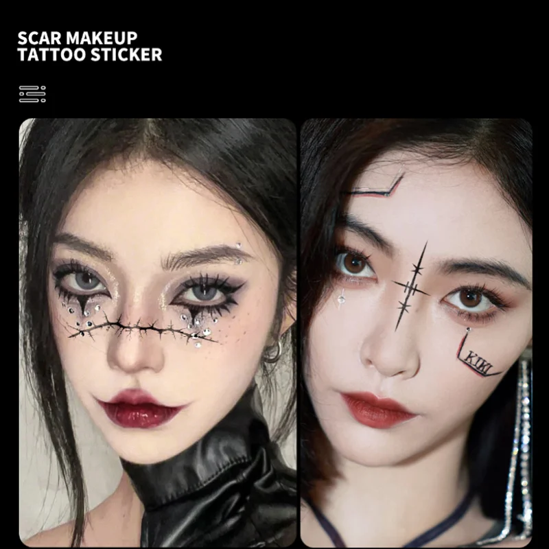 ملصقات وشم الهالوين، ملصقات وجه جرح الندبات، ملصقات مهرجان حفلة العين، الجبين، زينة الوجه، أدوات مكياج الوشم المؤقت