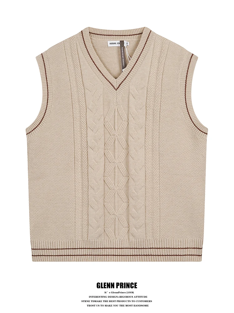 

Мужской вязаный жилет GPstudio с V-образным вырезом, осенне-зимний, в стиле колледж, универсальный, для многослойного ношения, вязаный жилет в японском ретро-стиле...