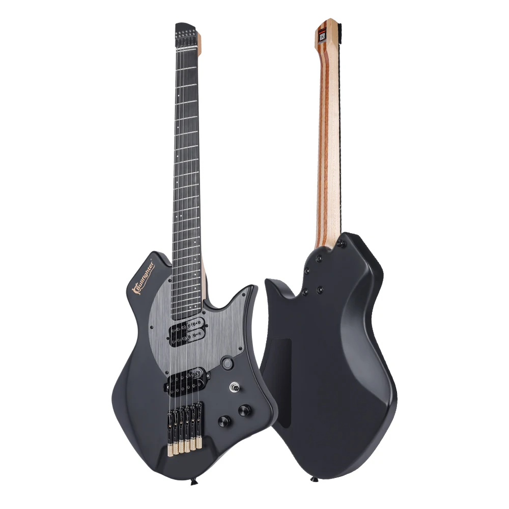 D-350 Bullfighter Musical Instruments 24 Fanned Frets Okoume Body Bone Nut Matte & Glossy Headless Electric Guitar For Sale