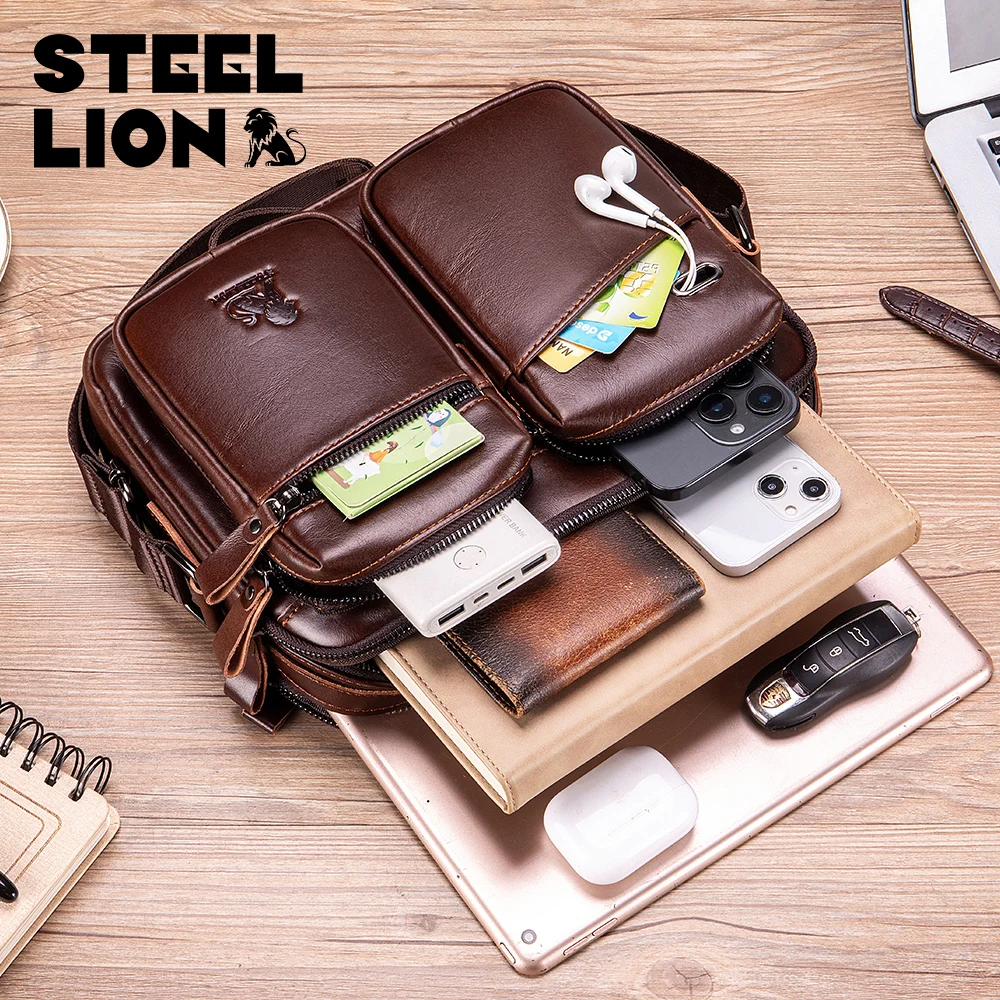 Old Lion Men's Shoulder Bag, Head Layer Leather Crossbody Bag, Genuine Leather Handheld Business Hanging Bag