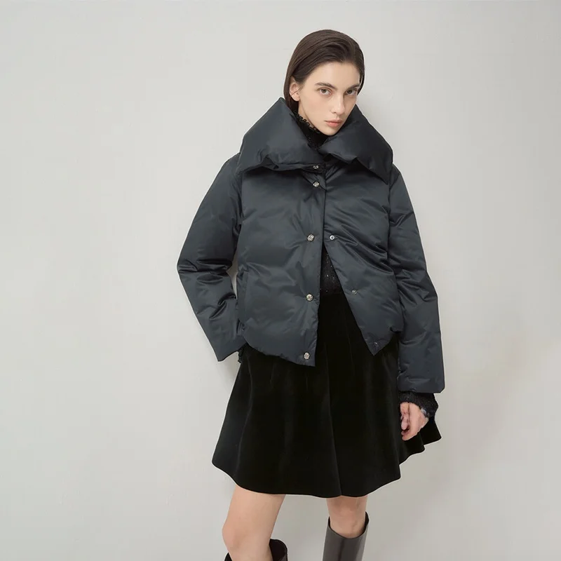 Thiened Goose down Jaet Dstring Kraag Commuter Sle Koreaanse versie White Du Feather ort Coat V-Ne Winterjas