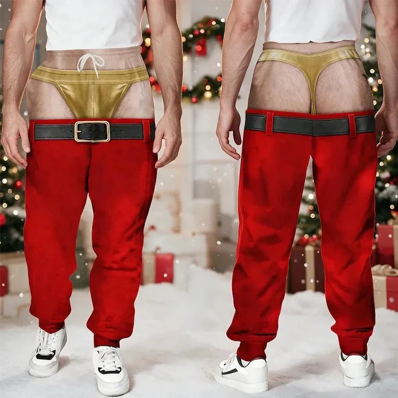 Male Trousers Men funny Christmas Halloween themed underwear with 3D printing visually illusory humorous personalized long pants