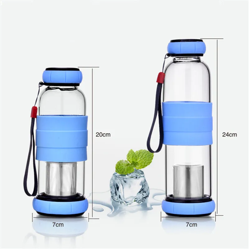 550ML Portable Rope Sports&Outdoor Glass Water Bottle Fruit Juice Kettle Drink Cup Directly Stainless Steel Tea Strainer