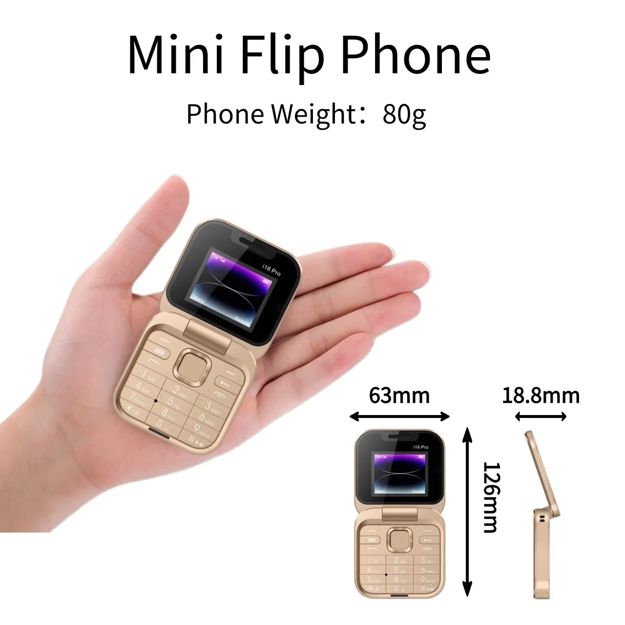 I16 Pro Mini Fold Telefono cellulare Quadrante di velocità Torcia Blacklist Registrazione di chiamate 2 SIM Pieghevole Flip Small Box Telefoni telefono giocattolo
