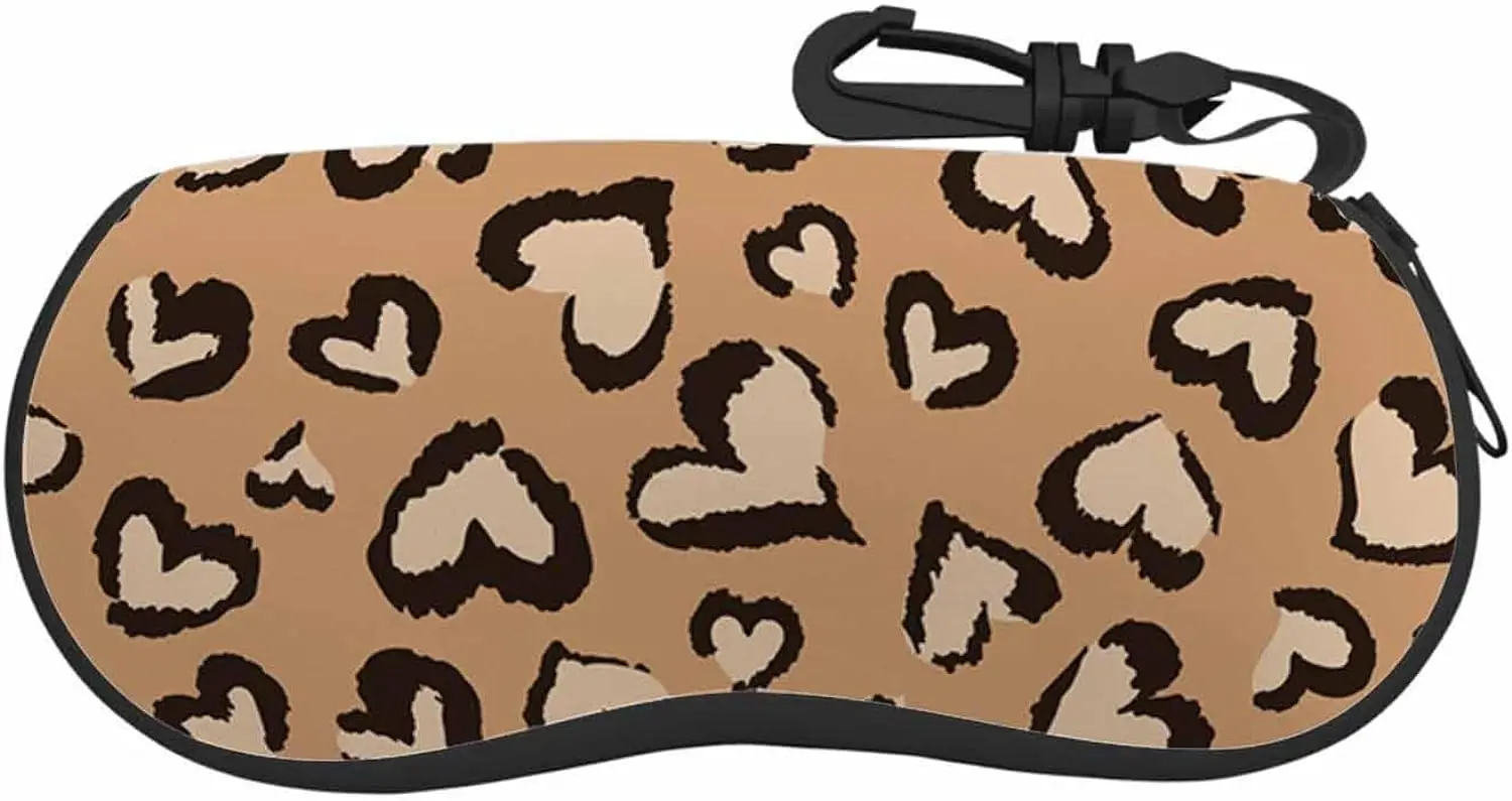 

Leopard Love Eyeglasses Case Animal Print Ultra Light Neoprene Sunglasses Case with Belt Clip,Reading Glasses Case for Women Men