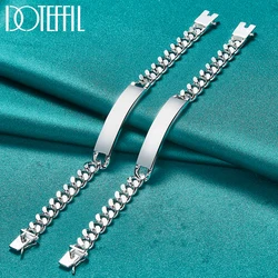 DOTEFFIL 2pcs 925 Sterling Silver 8mm 10mm Smooth Sideways Chain Bracelet Set For Man Women Wedding Engagement Party Jewelry