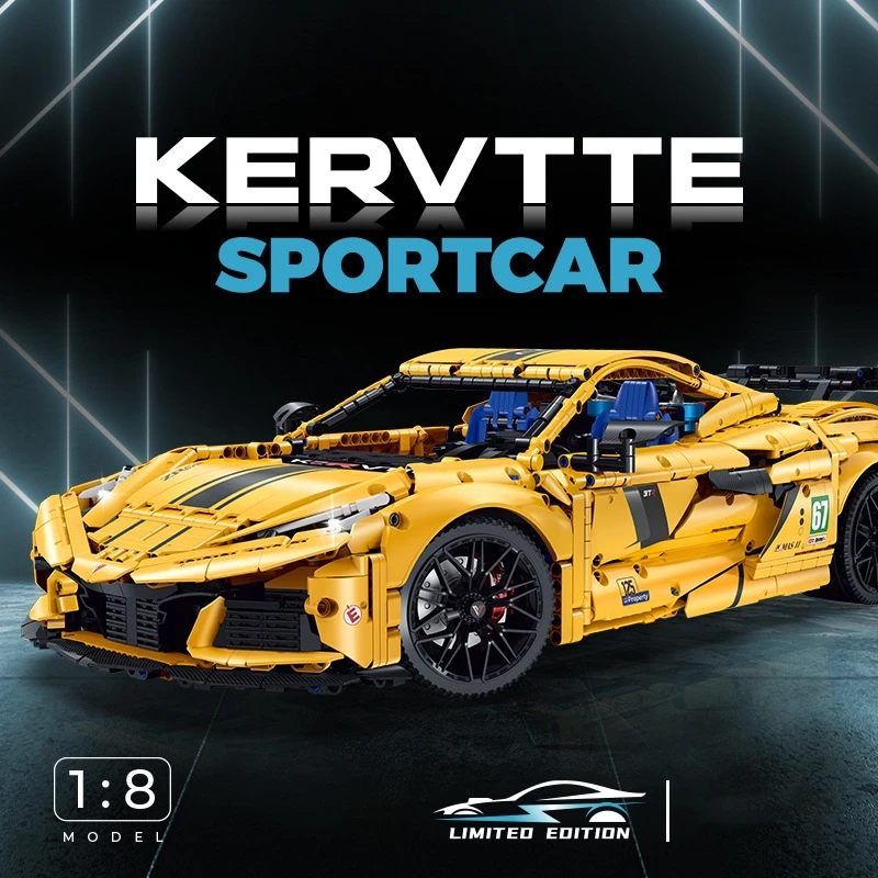 MOC 3788 Corvette C8 Super Sport Car Building Blocks, 1:8 Modelo, Acessório de Tecnologia de Alta Tecnologia, Brinquedos de Tijolos, Novo, Em Stock