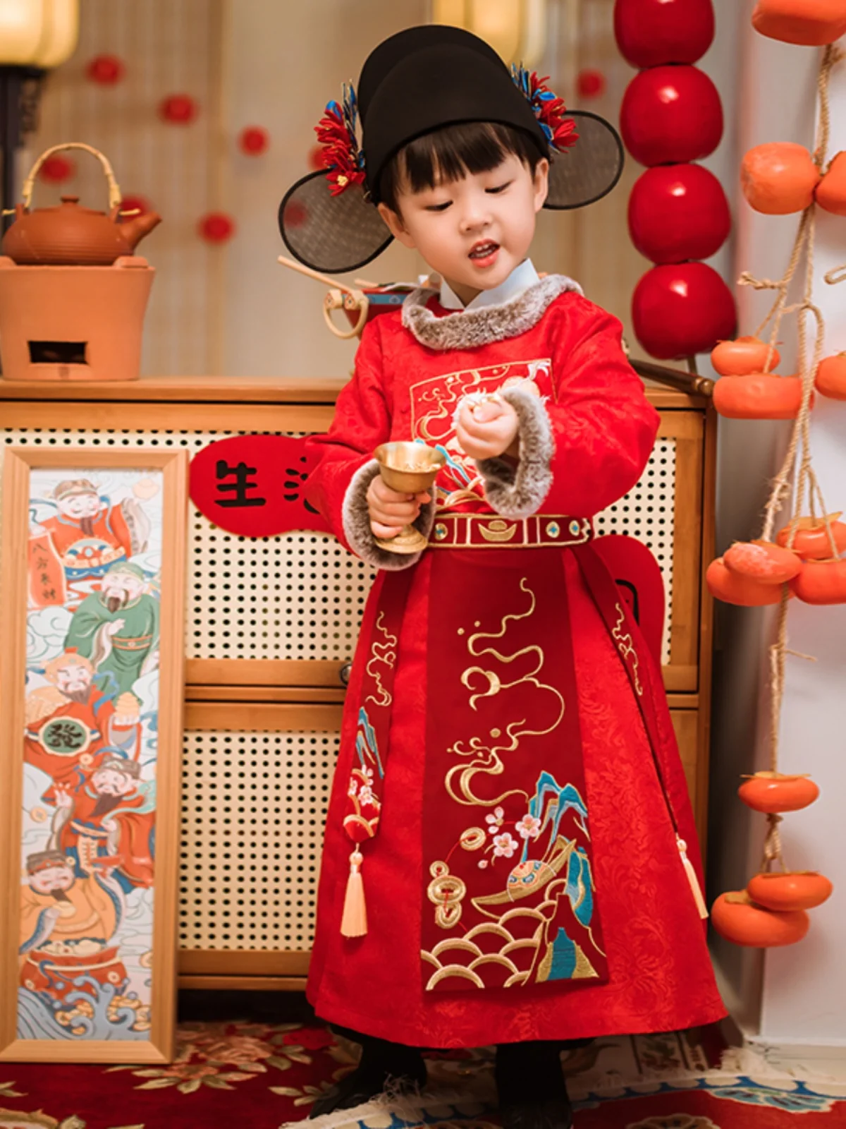 هانفو تانغ زي للأولاد ، ملابس العام الجديد ، زي تانغ ، ثوب برقبة مستديرة ، على الطراز الصيني ، الشتاء ، هانفو ، بطل احتفالي ، سنة التنين