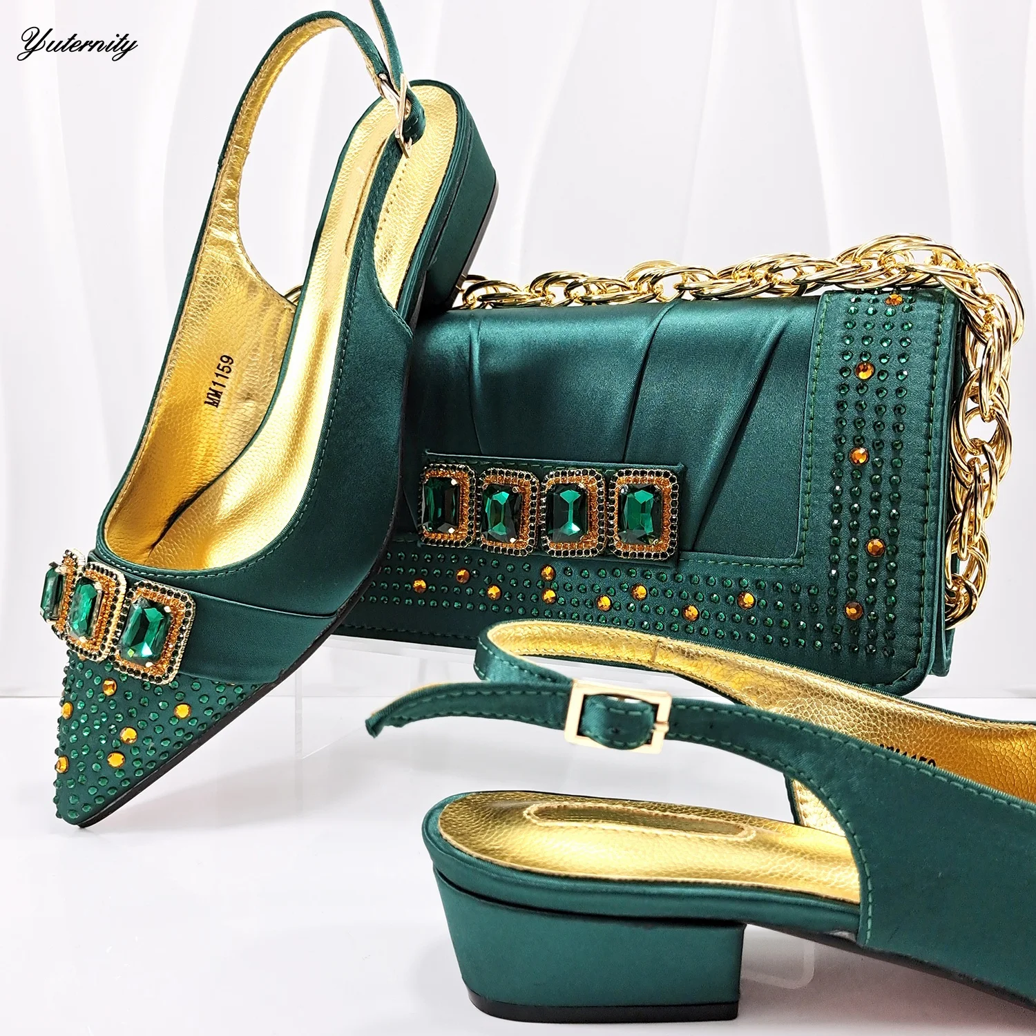 Nigerian Fashion Women High Heels Shoes And Bag Set Italian Decorated With Rhinestone Shoes And Bag Matching Set For Party