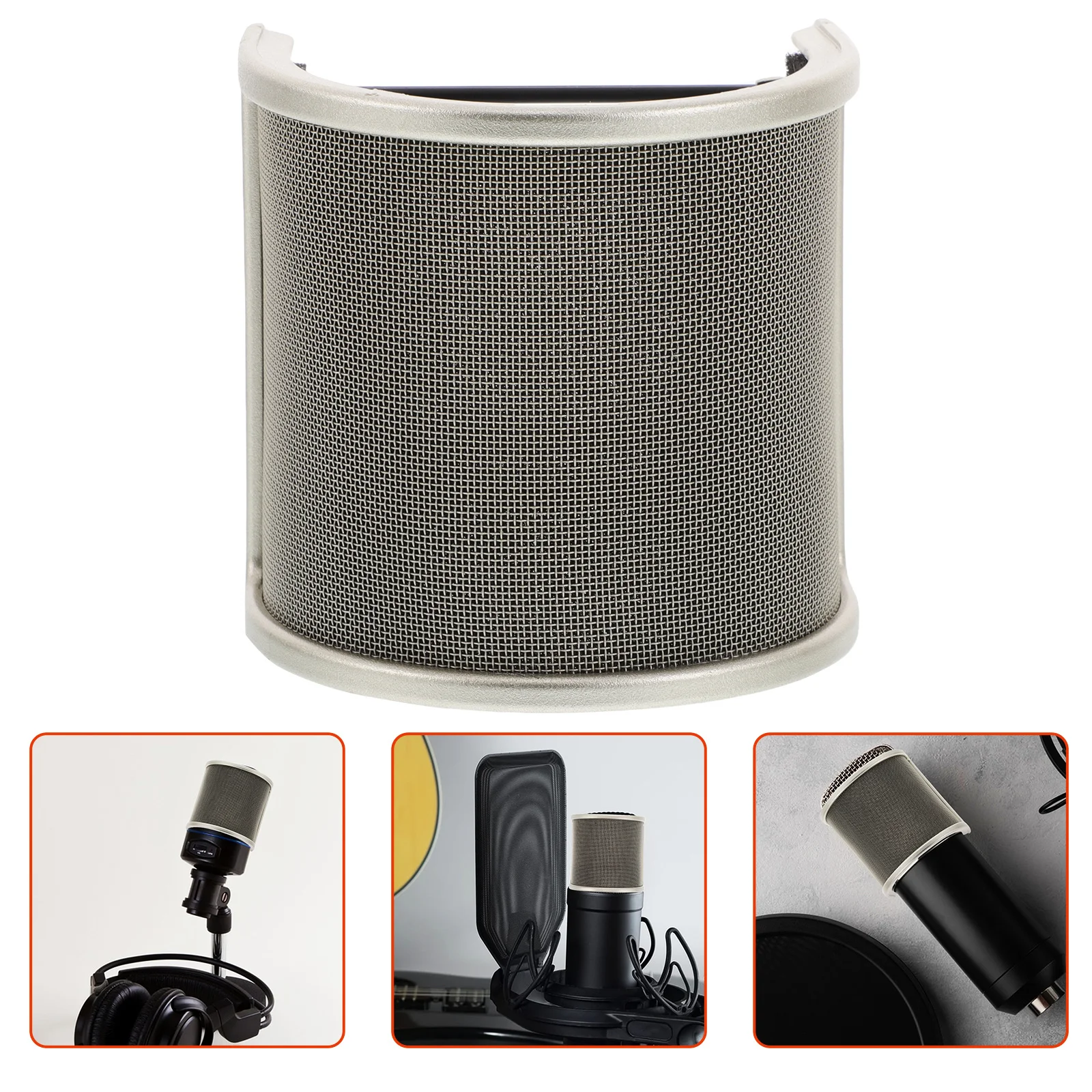 

Gold U Shaped Mic Windscreen Shield Microphone Noise Reducer Metal Mesh Pop Filter Recording Cover Mic Supplies