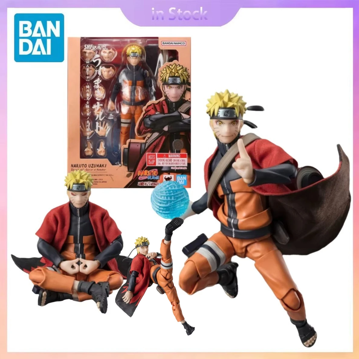 

In Stock Original Bandai Genuine SHF Naruto Uzumaki Sage Mode Savior Of Konoha Naruto Anime Collection Action Figure Model Kits
