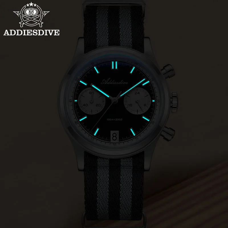 Addiesdive جديد AD2095 ساعات رجالية VK64 حركة كوارتز ساعة اليد مقاوم للماء 100 متر كرونوغراف AR طلاء 38 مللي متر ساعة فاخرة رجل
