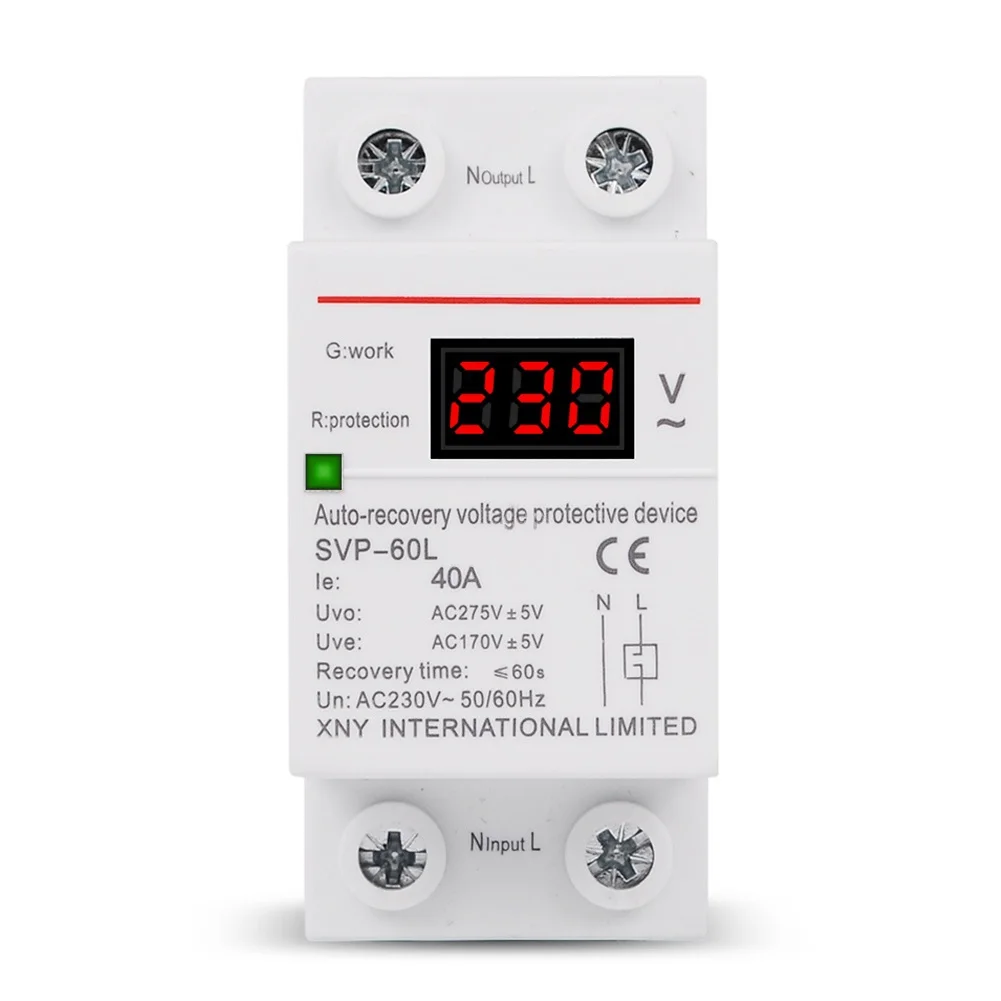 /Din /Rail /230V Automatic For For Reset Over Under Voltage Protective Device Relay 40A For Home Electrical System Safety