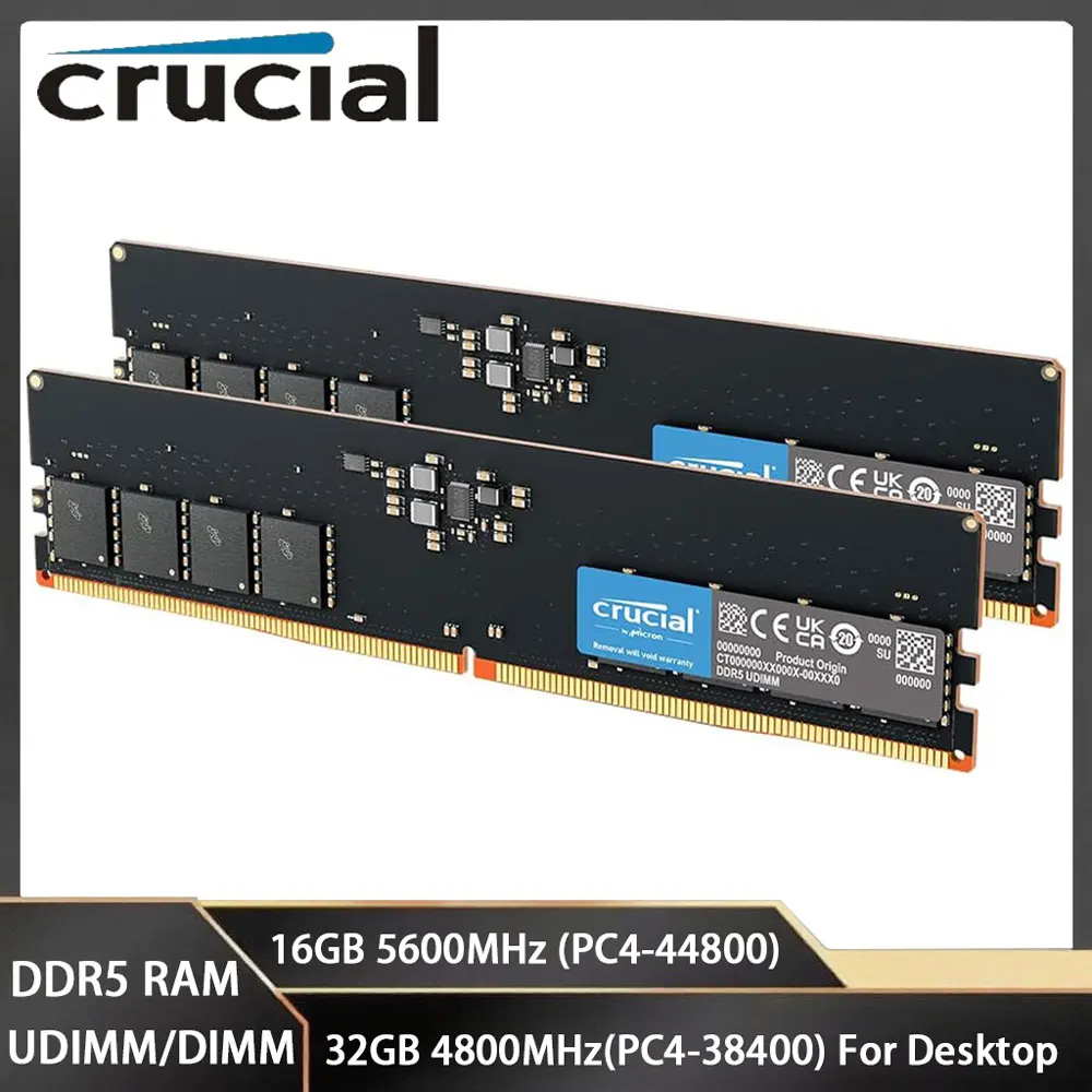 

Crucial Memoria RAM ddr5 16GB 5600MHz 32GB 4800MHz UDIMM 288Pins PC5-38400 44800 Gaming Desktop PC Memory For Intel AMD CPU RAMs