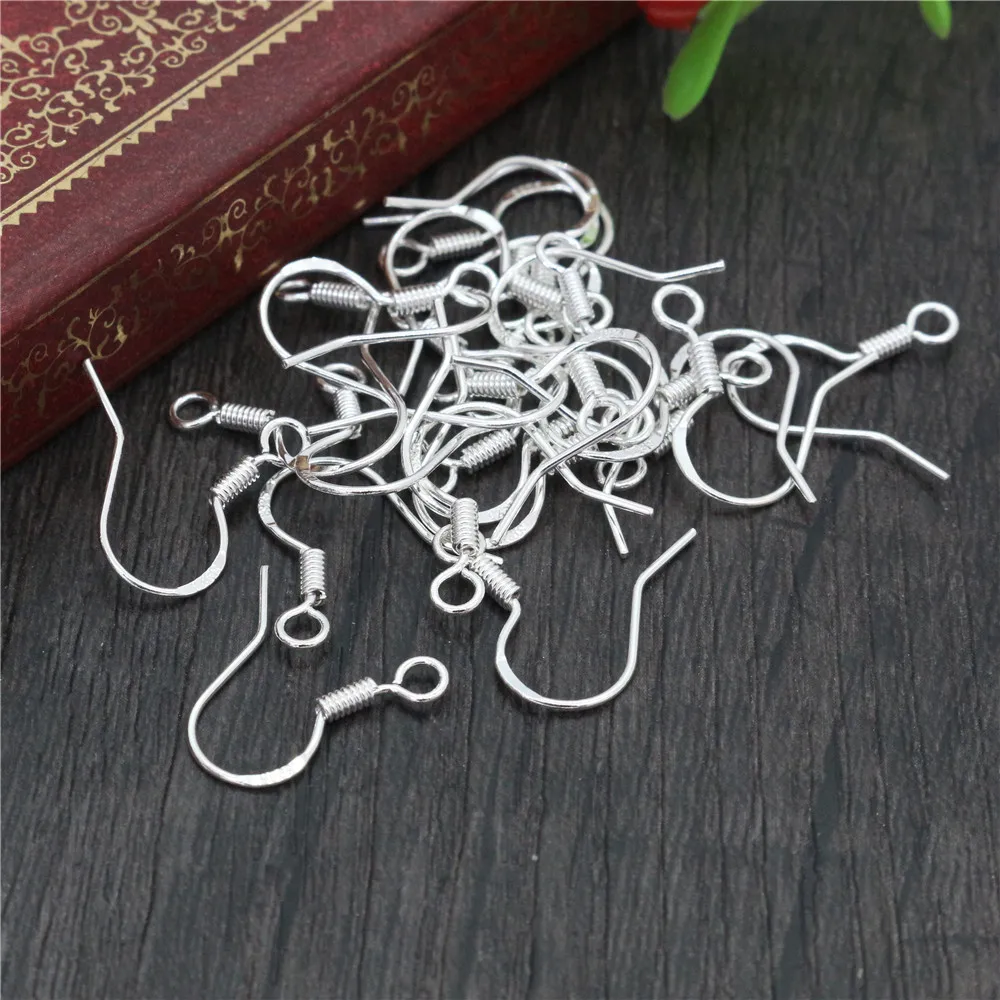 50pcs 16mm 925 Sterling Silver Plated Findings Earring Hooks Clasp Accessories For DIY Jewelry Making Wholesale Jewelrys