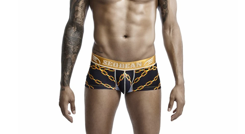 Men's Bugle Boxer Briefs Luxury Gold Chain Print Sexy High Elasticity Underwear Gays Fashion U Convex Pouch Boxy Underwear Trunk