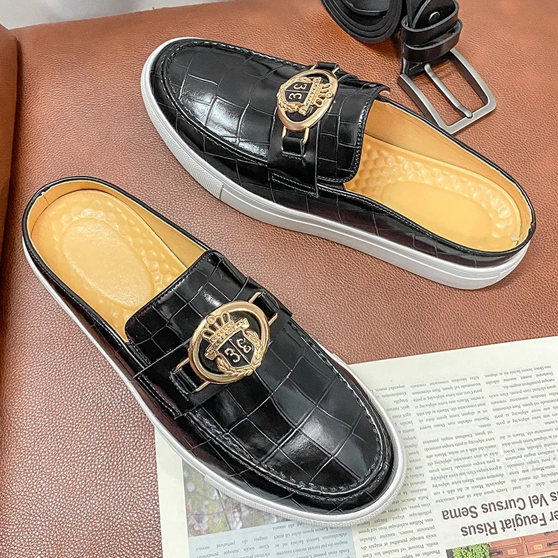 Large Size 38-47 Men Half Drag Shoes Black Brown Male Comfortable Walking Loafers Luxury Brand Casual Mens Walking Slippers