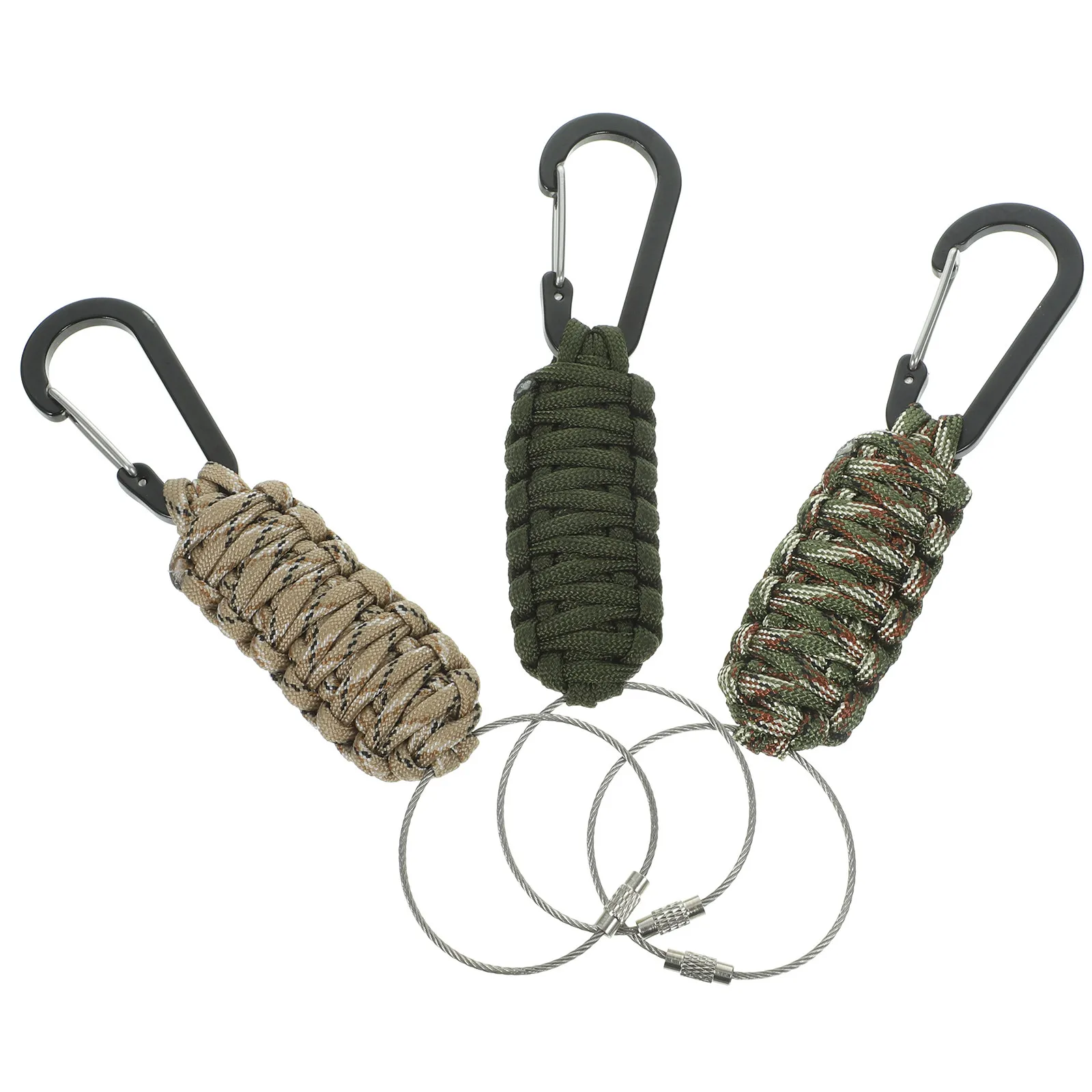 3Pcs Outdoor Camping Key Chains with Carabiner Paracord Woven 4Mm High Strength Rope 113Kg Load Capacity Emergency