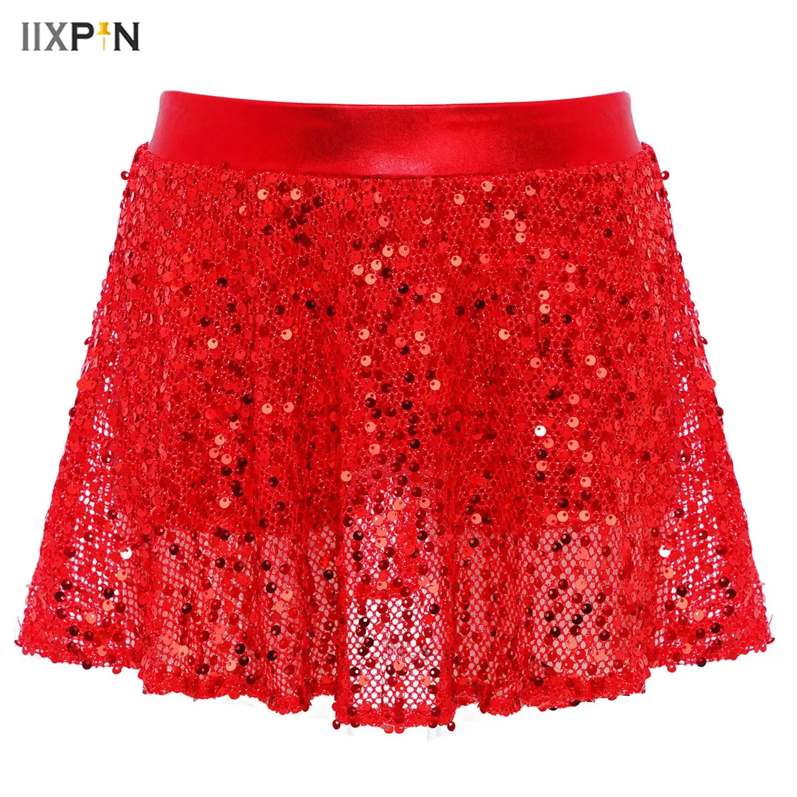 تنورة رقص الجاز للأطفال البنات تنورة ترتر لامعة مع شورت معدني مدمج بحزام خصر مطاطي لأداء رقص الباليه