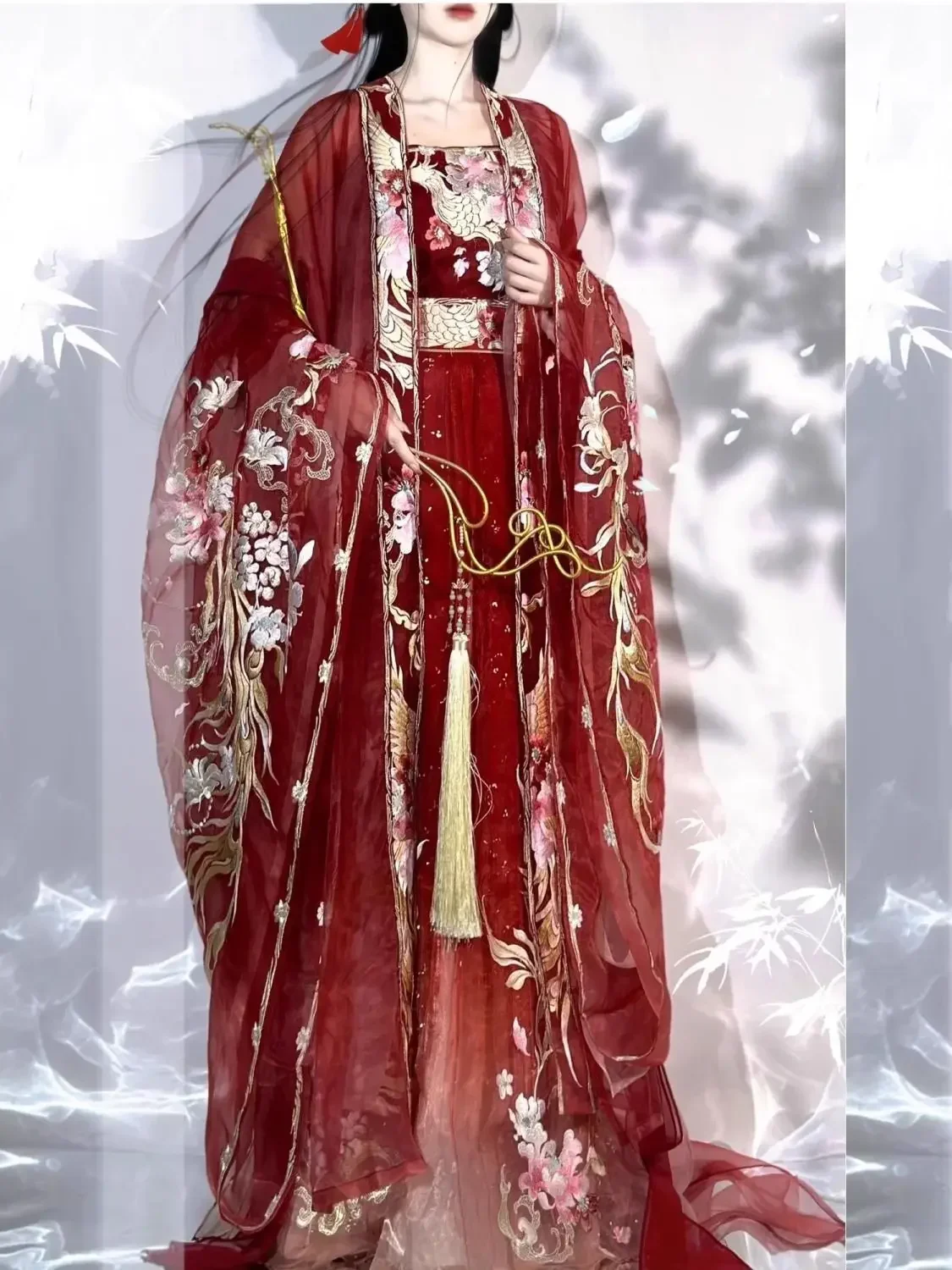 Gaun Hanfu Cina kostum Cosplay Hanfu bordir merah pernikahan tradisional kuno Dinasti Tang pakaian pesta