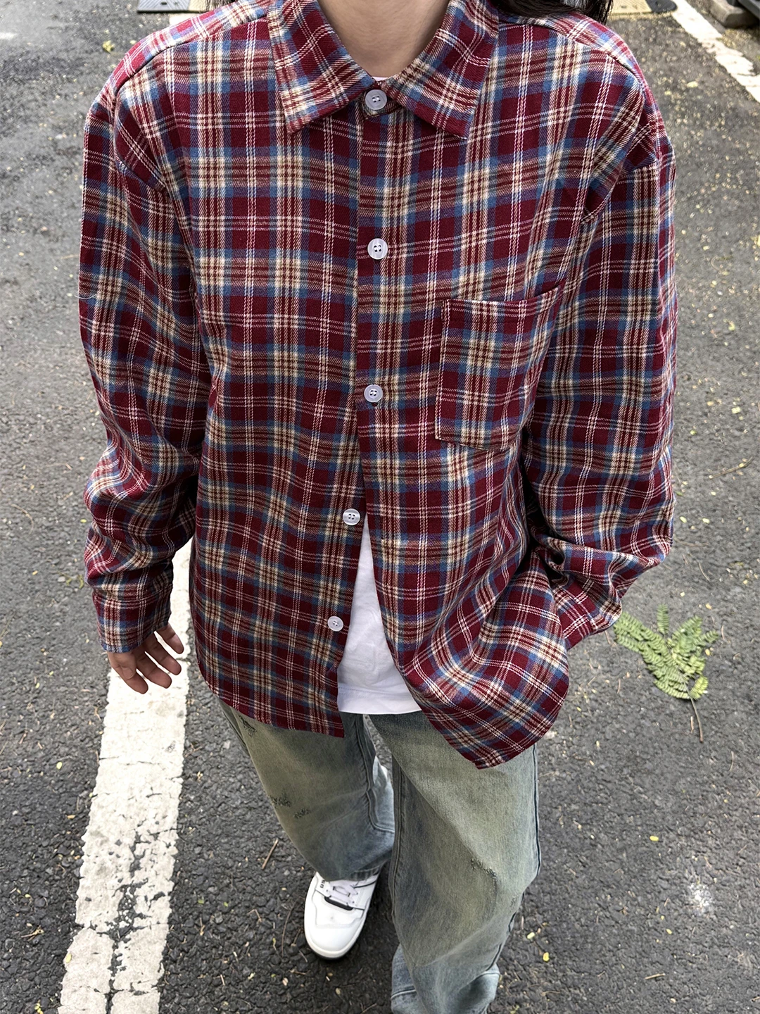 

Red Plaid Men's Long Sve irt Spring Cleanfit Loose Fit Classic Collar Button up Outerwear irt American Premium Feeling