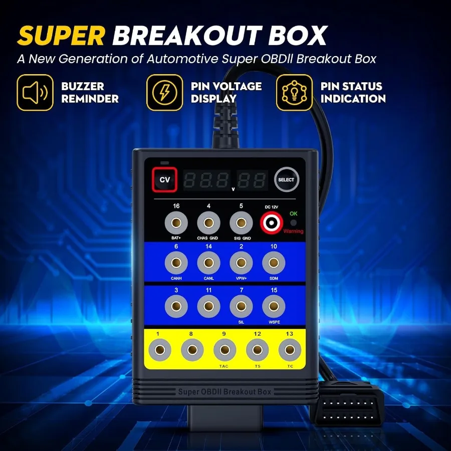 OBD-II Breakout Box ELMCONFIG CAN Protocol Detector with Voltage Constant Tool and Short Circuit Protection BX100 Super Automot