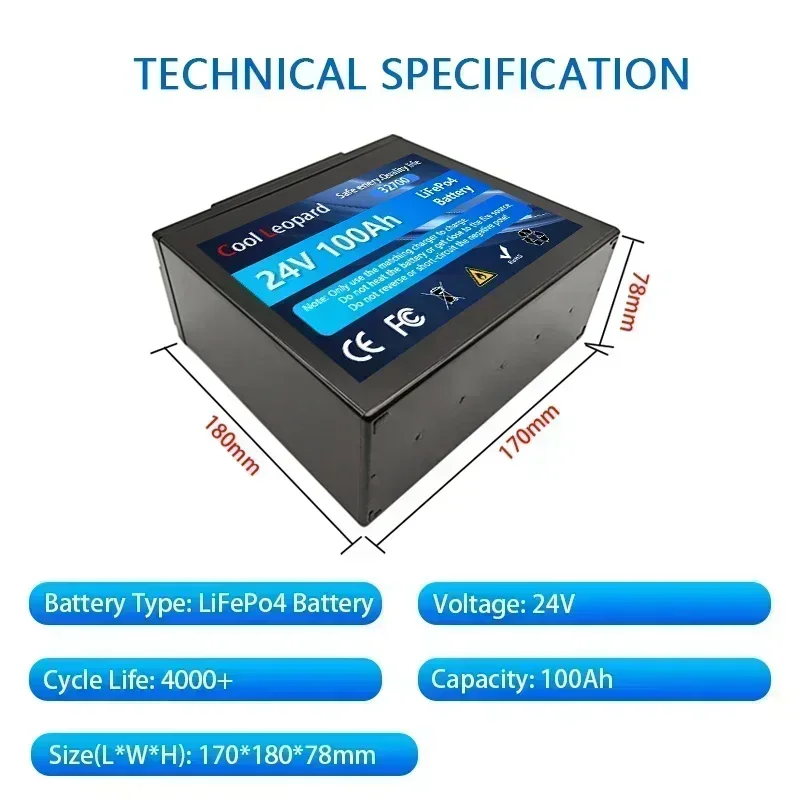 24V 100Ah LiFePO4 Battery 32700 Built-in BMS RV  Rechargeable Lithium Iron Phosphate Solar Power System RV House Trolling Motor