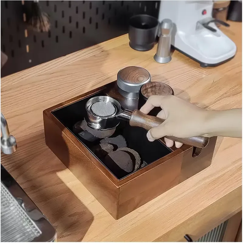 4 in 1 Walnut Espresso Drawer Large Capacity Coffee Powder Storage Box Finishing Knock Box for Barista Home Kitchen Use