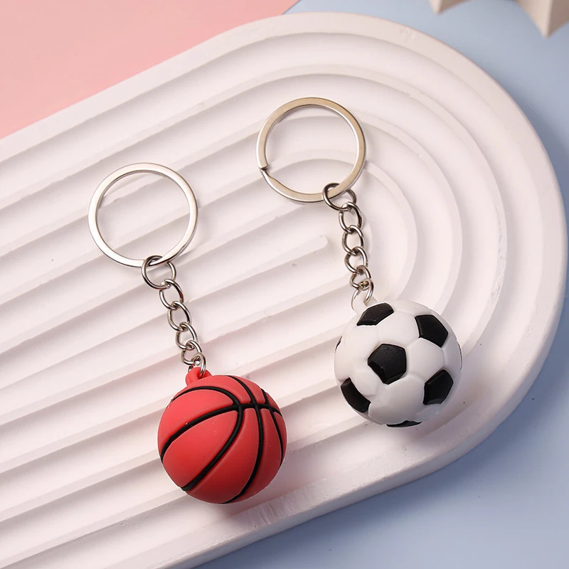 Simulation Football Basketball Volleyball Tennis Rugby Keychain PVC Creative Mini Key Ring Backpack Pendant Car Accessories Gift