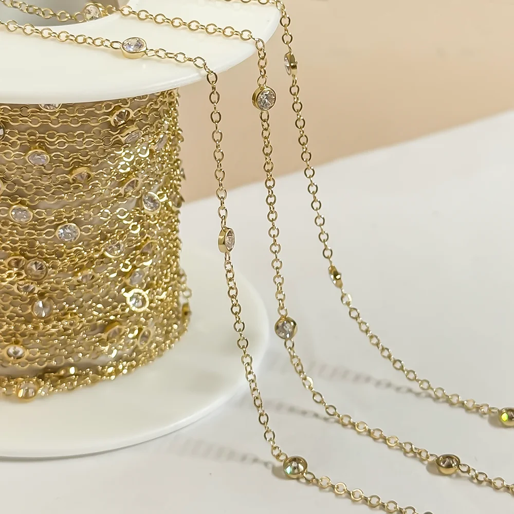 

Новинка 2025 года, 14-каратное золото, плоская кабельная цепочка 1,7 мм с цирконом для перманентного изготовления ювелирных изделий