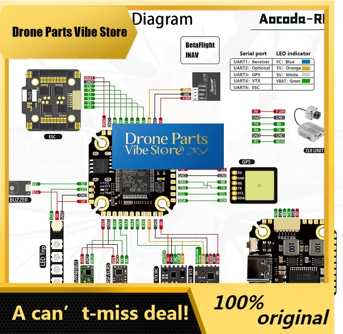 

DronePAocoda-RC F722 Mini Stack F7 Mini V2 FC MPU6500 35A ESC Blheli-S Bluejay FPV Freestyle Racing Accessories