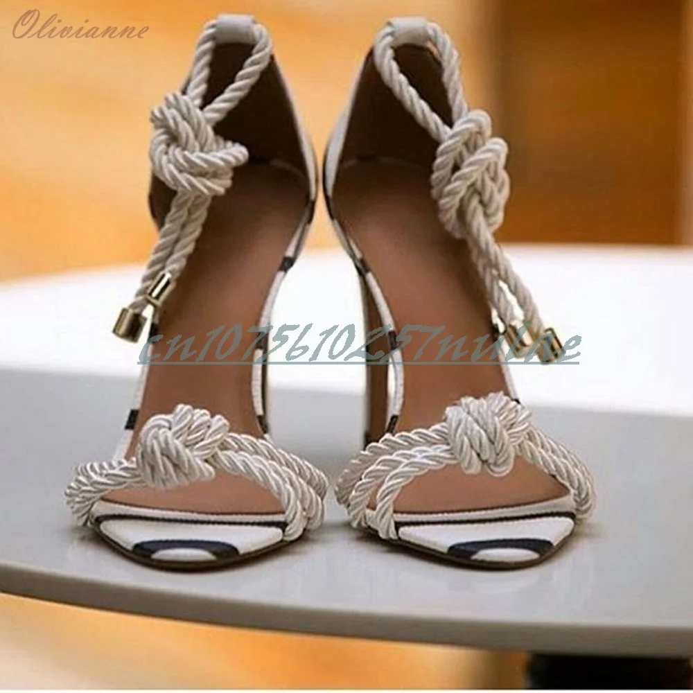 

Mutilcolor Rope Knot Decor Sandals Cross Tiedd Stiletto High Heel Holiday Sexy Women Shoes 2025 New Summer Zapatos Para Mujere
