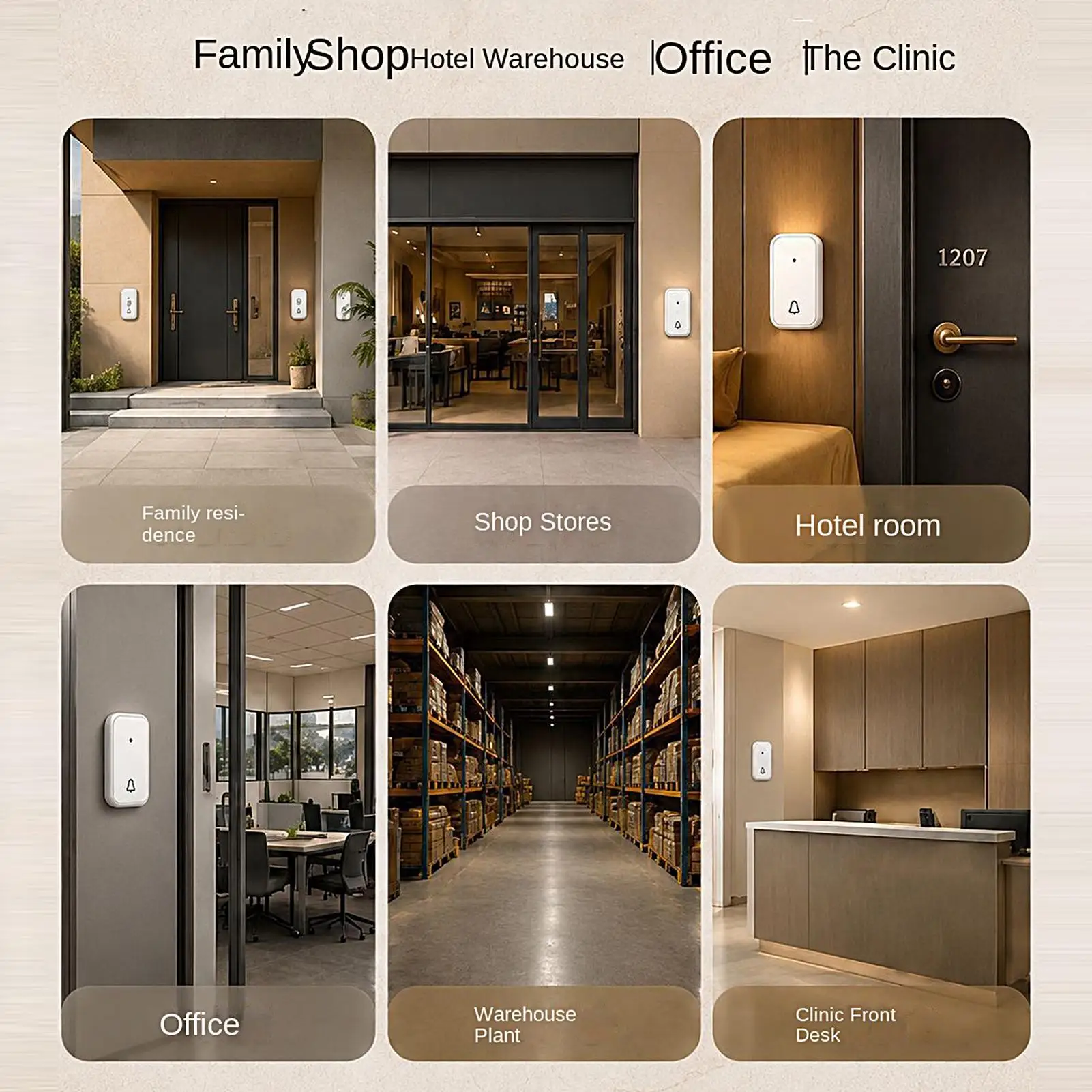 Door Bell Wireless Cordless Waterproof Adjustable Volume Home Accessory Indoor Door Bell For Home Yard Garages Entryway Studios