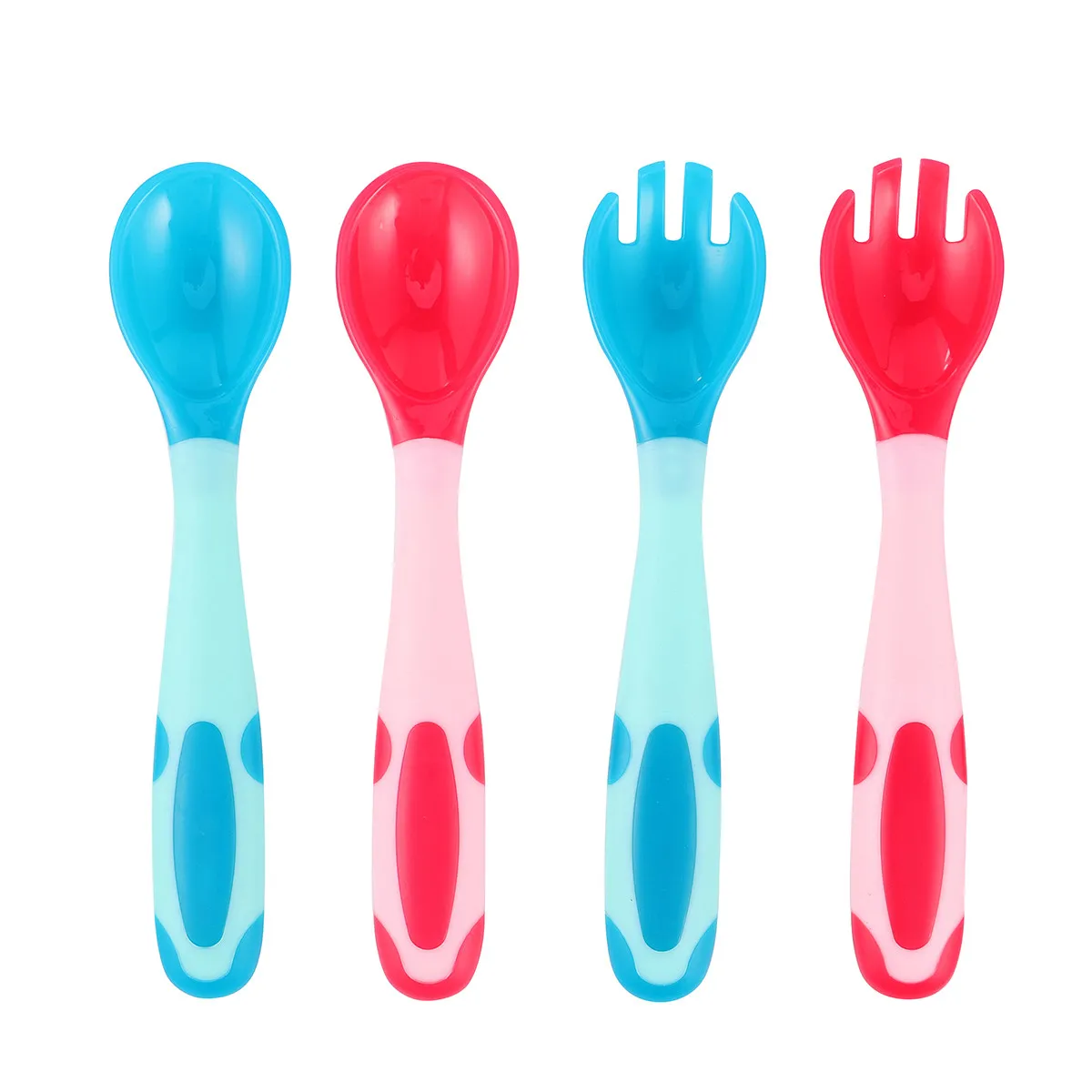 

2Sets Baby Utensils Spoon Fork Safe PP Tpe Materials Lightweight Bendable Training Tableware Easy Grip Non Slip Handle Toddler