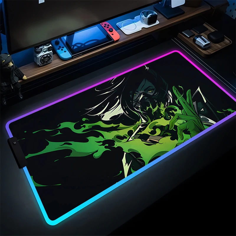 

LED Mouse Pad Anime Gamer Gaming Accessories Valorant Keyboard Pad PC Computer Sexy Girl Viper Desktop Mat RGB Luminous Mousepad