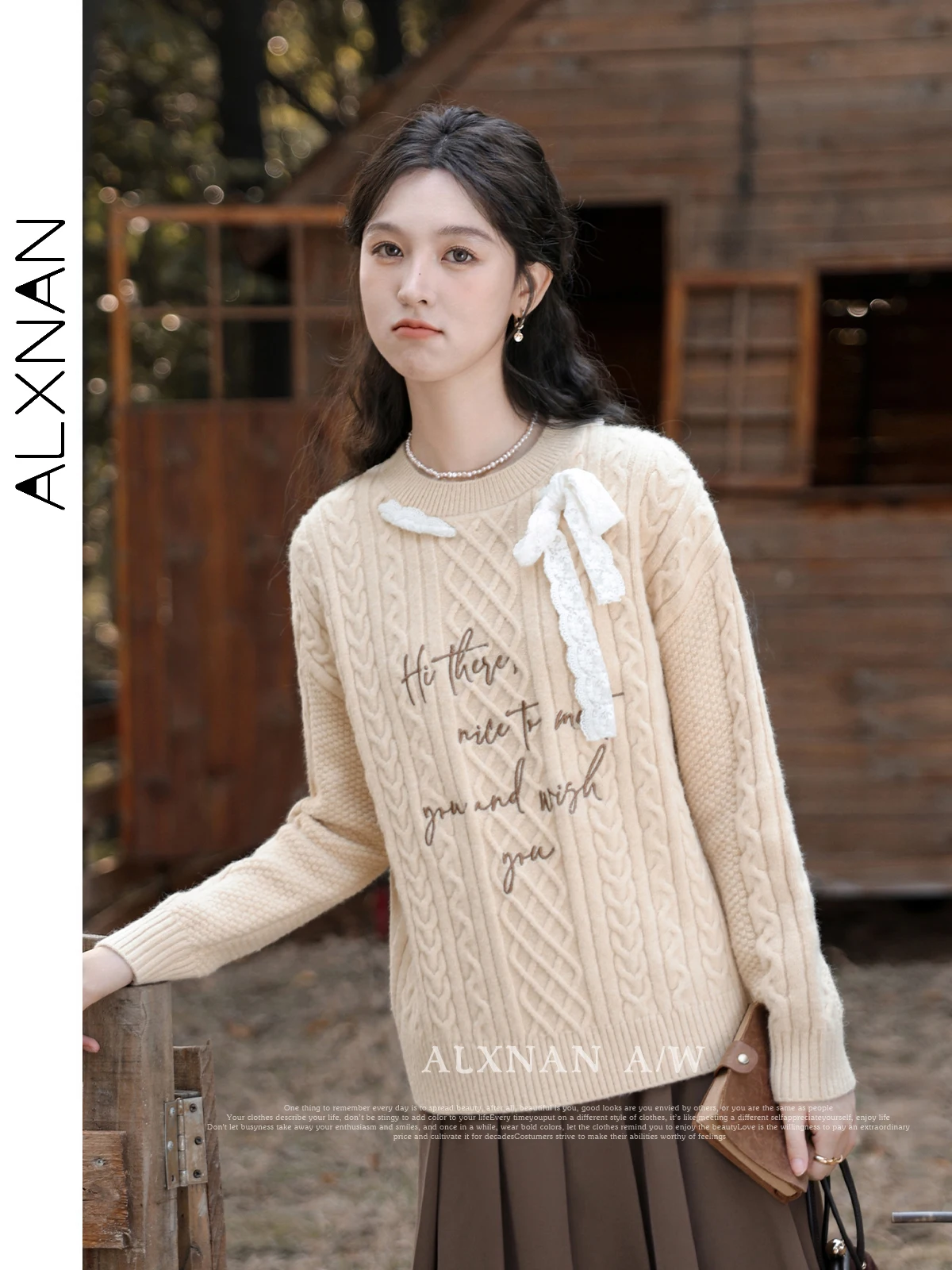 

ALXNAN Lazy Style Loose Letter Knitted Sweater Woman 2024 Autumn Winter Warm Soft Knitwear Comfort Knit Women Pullovers L330251